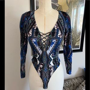 Free People paisley pattern bodysuit size xs